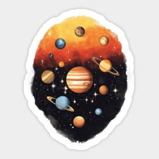 Watercolor Solar System Circle: Light Yellow & Dark Orange - Unique Planetary Circle Art Sticker